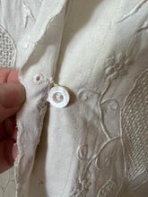 Load image into Gallery viewer, antique teens 1920s white linen embroidered button down shirt S-L
