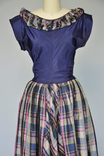 Load image into Gallery viewer, vintage 1940s plaid taffeta party dress S

