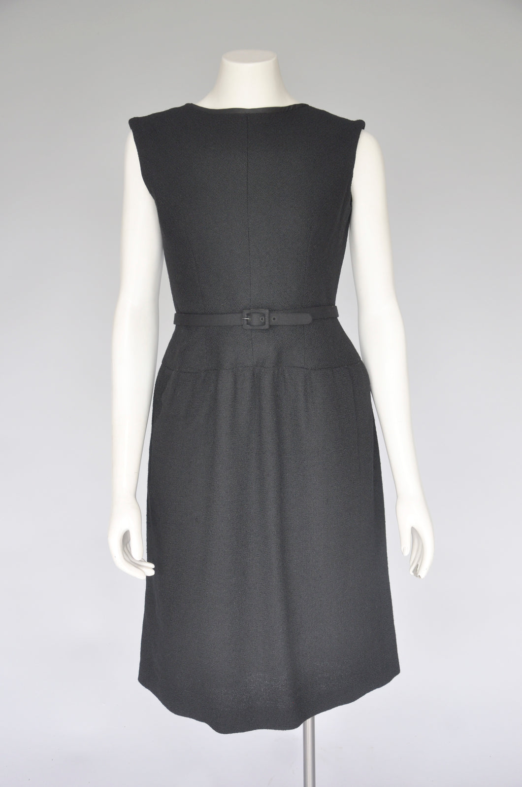 vintage 1960s nubby wool sleeveless belted dress M