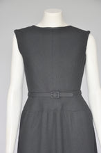 Load image into Gallery viewer, vintage 1960s nubby wool sleeveless belted dress M
