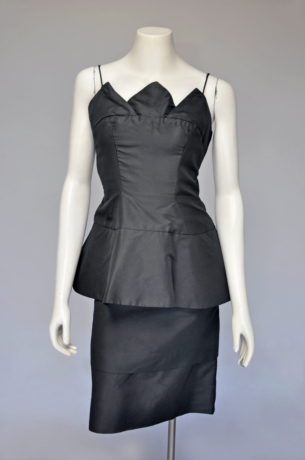 vintage 1950s black cocktail dress with peplum M