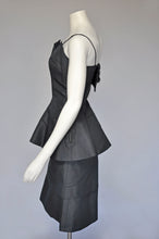 Load image into Gallery viewer, vintage 1950s black cocktail dress with peplum M

