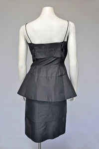 vintage 1950s black cocktail dress with peplum M