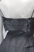 Load image into Gallery viewer, vintage 1950s black cocktail dress with peplum M
