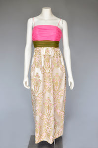 vintage 1960s satin brocade dress with matching coat XS