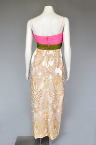 vintage 1960s satin brocade dress with matching coat XS