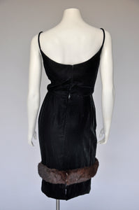 vintage 1950s 60s black velvet & fur dress XS