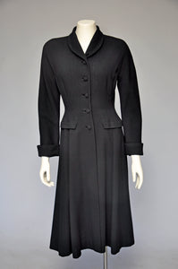 vintage 1940s I. Magnin tailored classic black wool princess coat XS/S