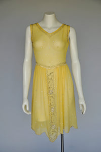 vintage 1920s yellow beaded shift dress XS