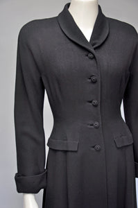 vintage 1940s I. Magnin tailored classic black wool princess coat XS/S