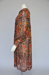 vintage 1970s balloon sleeve silk dress by Ritu Kumar for Judith Ann XS-L