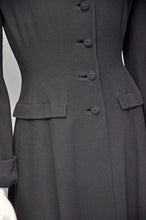 Load image into Gallery viewer, vintage 1940s I. Magnin tailored classic black wool princess coat XS/S
