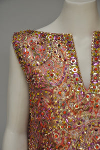 1960s Malcolm Starr Jeweled Beaded Mod Dress M/L