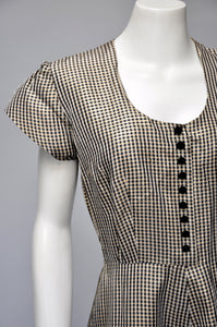 vintage 1940s gold and black check party dress XS/S