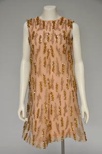 1960s beaded nude illusion party dress XS-M