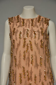 1930s peach lace dress set with puffed sleeves and belt XS