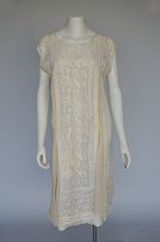Load image into Gallery viewer, antique 1920s ivory net embroidered silk tunic dress wedding M-L
