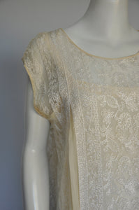 antique 1920s ivory net embroidered silk tunic dress wedding M-L
