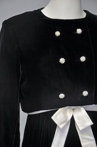 vintage 1960s black and white velvet Malcolm Starr Party Dress S/M