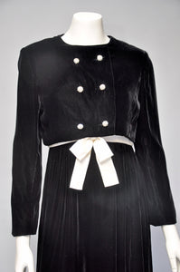 vintage 1960s black and white velvet Malcolm Starr Party Dress S/M