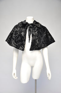 Antique 1860s black velvet and silk beaded capelet ONE SIZE