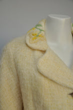 Load image into Gallery viewer, vintage 1960s creamy white mohair coat w/ floral embroidery XS-M
