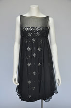 Load image into Gallery viewer, vintage 1960s black silk chiffon rhinestone Malcolm Starr Party dress XS/S

