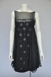 vintage 1960s black silk chiffon rhinestone Malcolm Starr Party dress XS/S