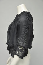 Load image into Gallery viewer, Edwardian black silk floral embroidery blouse XS/S
