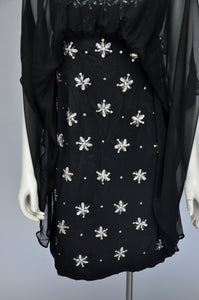 vintage 1960s black silk chiffon rhinestone Malcolm Starr Party dress XS/S