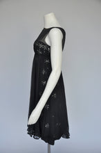 Load image into Gallery viewer, vintage 1960s black silk chiffon rhinestone Malcolm Starr Party dress XS/S
