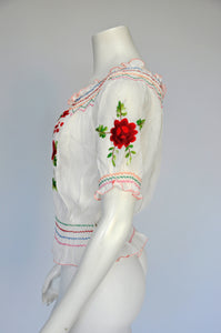vintage 1930s floral embroidered Hungarian folk blouse
