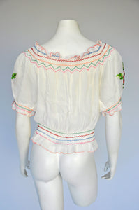 vintage 1930s floral embroidered Hungarian folk blouse