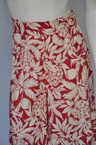 vintage 1930s red tropical floral print wide leg beach pajama pants M/L