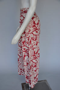 vintage 1930s red tropical floral print wide leg beach pajama pants M/L