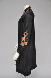 antique 1920s black dress with CHENILLE embroidery S/M