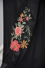 Load image into Gallery viewer, antique 1920s black dress with CHENILLE embroidery S/M
