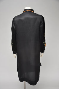 antique 1920s black dress with CHENILLE embroidery S/M