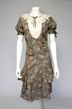 Load image into Gallery viewer, vintage 1930s belted floral dress w/ ruffled collar S/M
