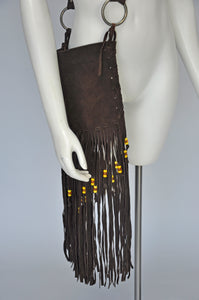 vintage 1969 brown leather fringe crossbody purse bag