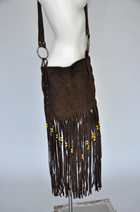 vintage 1969 brown leather fringe crossbody purse bag