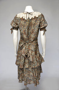 vintage 1930s belted floral dress w/ ruffled collar S/M