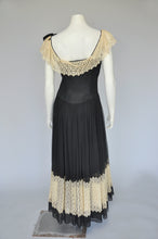 Load image into Gallery viewer, vintage 1930s black maxi dress w/ eyelet lace trim S
