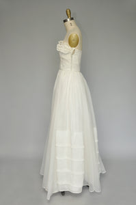 vintage 1940s ivory silk organza Ceil Chapman maxi dress XS