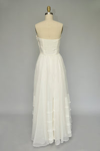 vintage 1940s ivory silk organza Ceil Chapman maxi dress XS