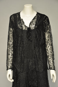 1920s black lace dress with matching shirt L/XL
