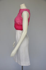 vintage 1950s pink & white color block linen sleeveless dress XS