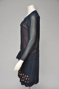 1920s navy blue and pink drop waist dress XS/S