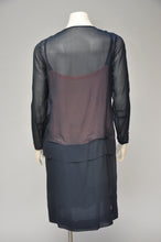 Load image into Gallery viewer, 1920s navy blue and pink drop waist dress XS/S
