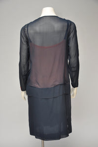 1920s navy blue and pink drop waist dress XS/S
